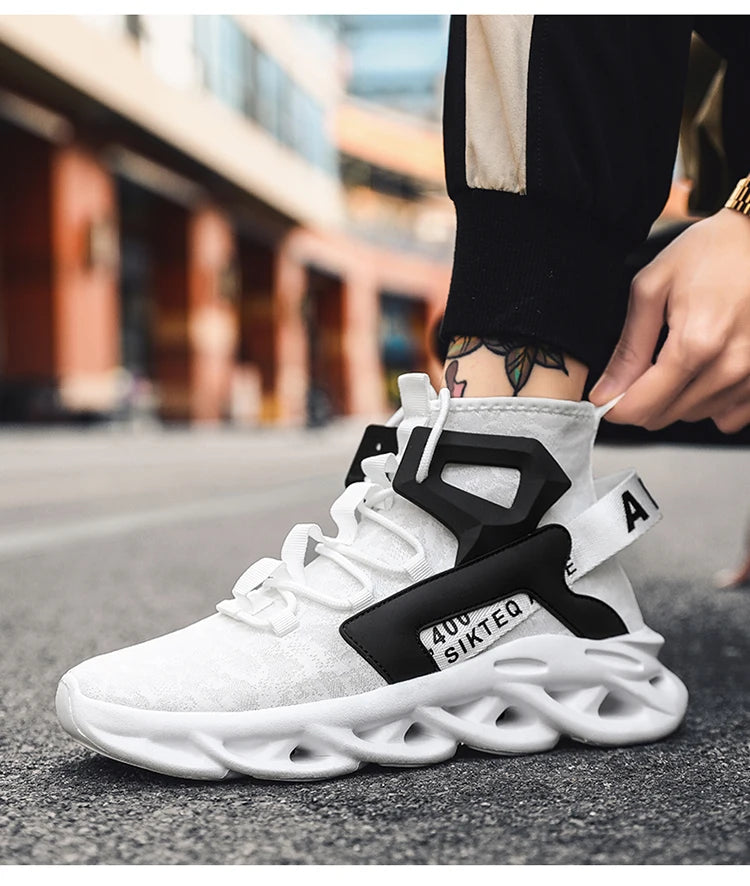 Men's high-top, large-sized casual sports shoes, anti-slip, breathable, woven mesh, loafers, running and tennis men's shoes