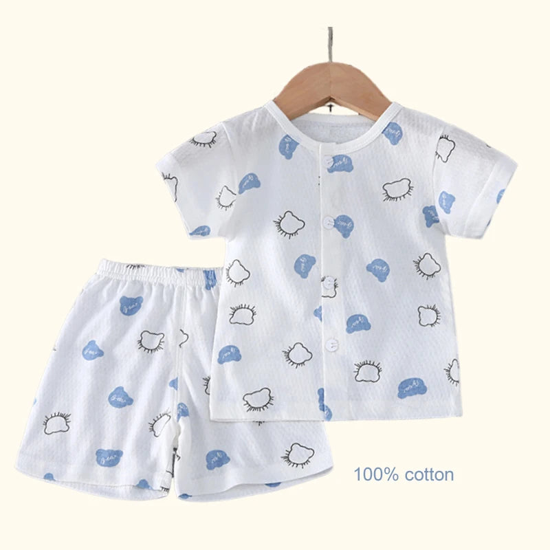 Children's Clothing Summer Short Sleeve Home Sleepwear Children Sets Kids Clothes Boy Girl T-shirt shorts Cotton Suit Baby