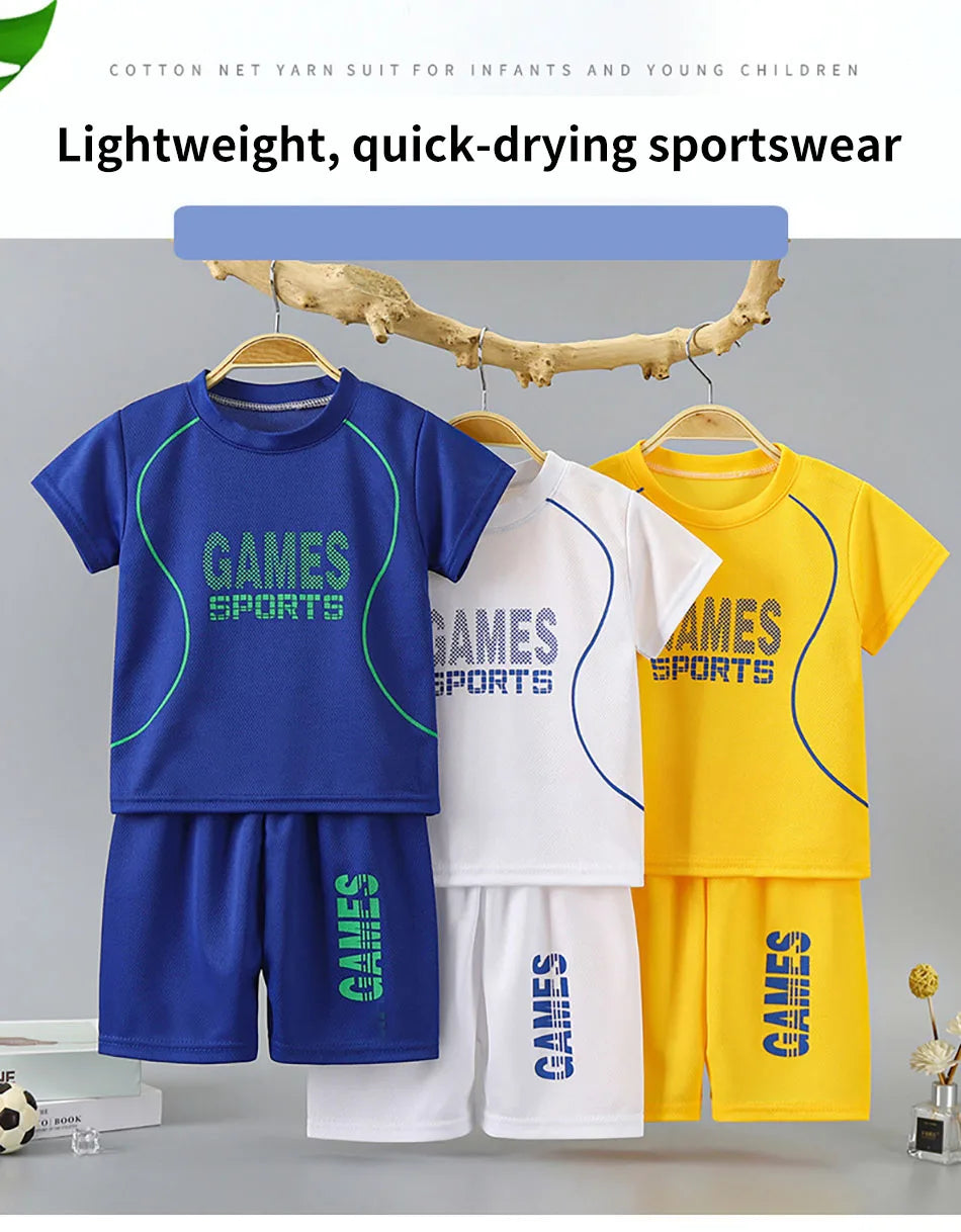 Summer Collection Boys Basketball-Inspired Quick-Dry Homewear Set Solid Color Sports Short and Sleeved Shorts Children Sets