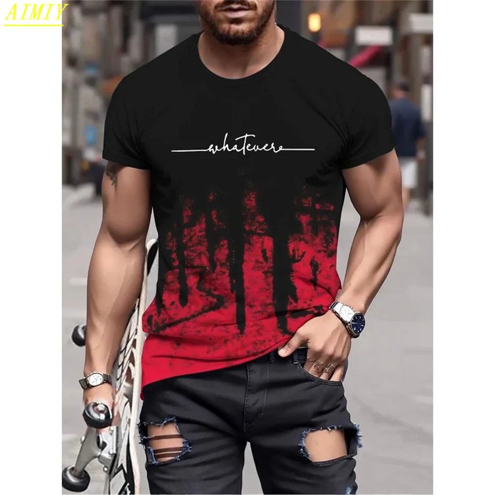 Fashion Summer 3D Stripe Letter Print Men's T Shirt Hip Hop Trend Harajuku Streetwear Casual O-neck Oversized T-shirts Men Tops