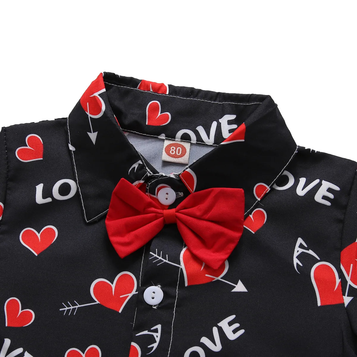 Baby Boys Valentines Day Outfits For Kids Short Sleeve Necktie Heart Print Shirts and Red Shorts Toddler Valentines Day Costumes