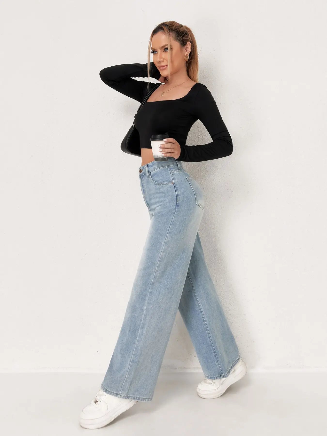 European and N Trend Washed Blue Wide Leg Jeans Women Jeans Women Comfortable Fashion All-matching Trend Jeans