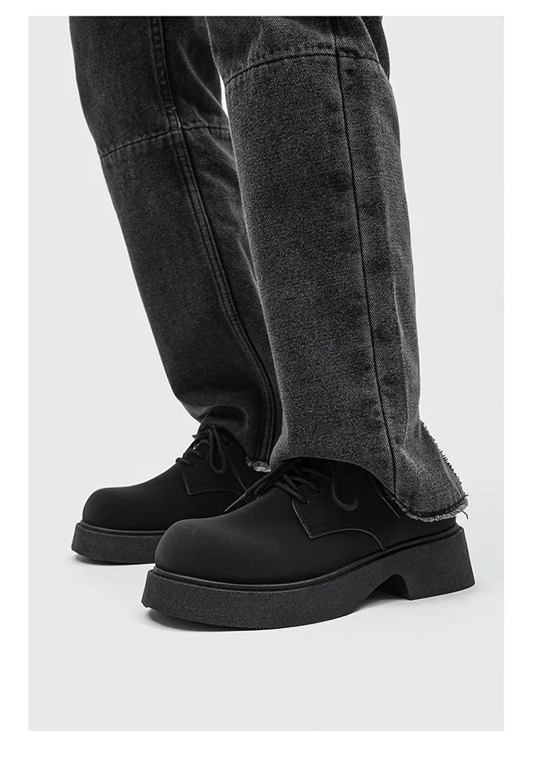 Classic British-Style Round-Toe Leather Shoes Non-Slip Comfortable Casual Dress Shoes Solid-Color Footwear for Youth Streetwear