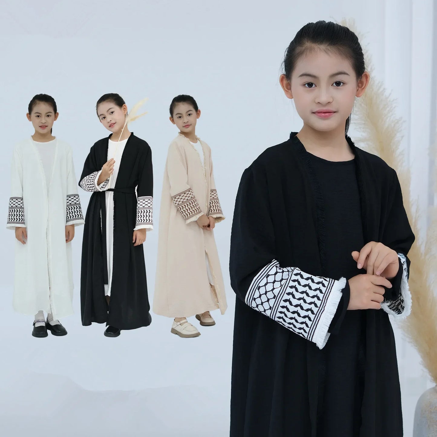 Mother and Daughter Abayas Dubai Muslim Women Kids Girls Maxi Dress Eid Djellaba Jalabiya Turkey Kimono Cardigan Islamic Robe