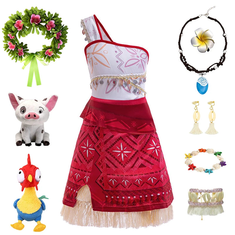 Summer Fancy Girl Princess Moana Dress Halloween Cosplay Carnival Party Primitive Tribes Maui Boys Costume Cartoon Kids Clothes