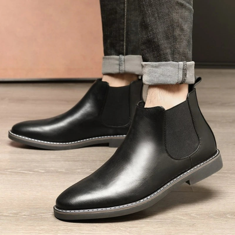 Men's Boots Fashion Chelsea Boots New Business Male Ankle Boots High Top Casual Leather Boot Plus Size British Style Dress Boot