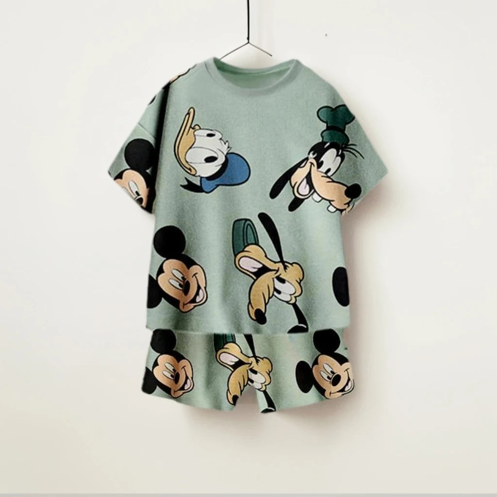 All Over Print Children's Casual Sets Mickey Friends Print Kids Loose 2Pcs Sets T-shirt+Shorts Summer Kid Sport Clothing Popular