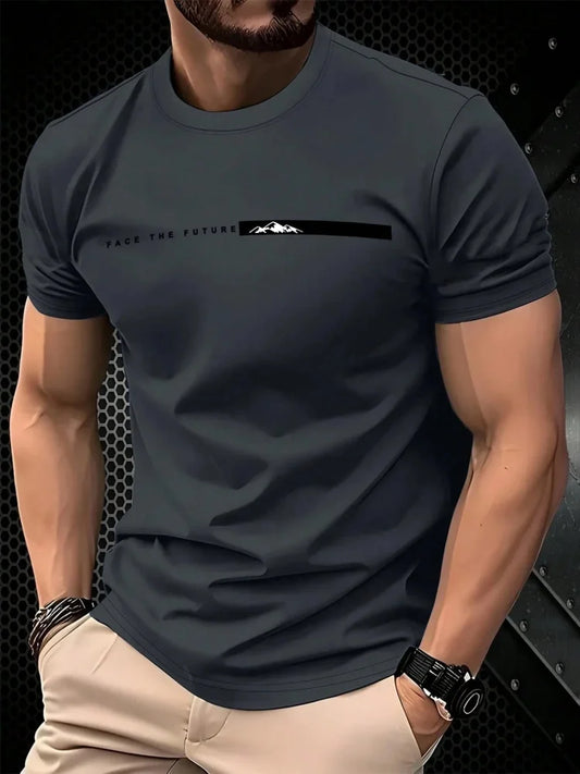 Summer men's casual sports loose oversized simple letter pattern printed round neck short sleeved T-shirt top