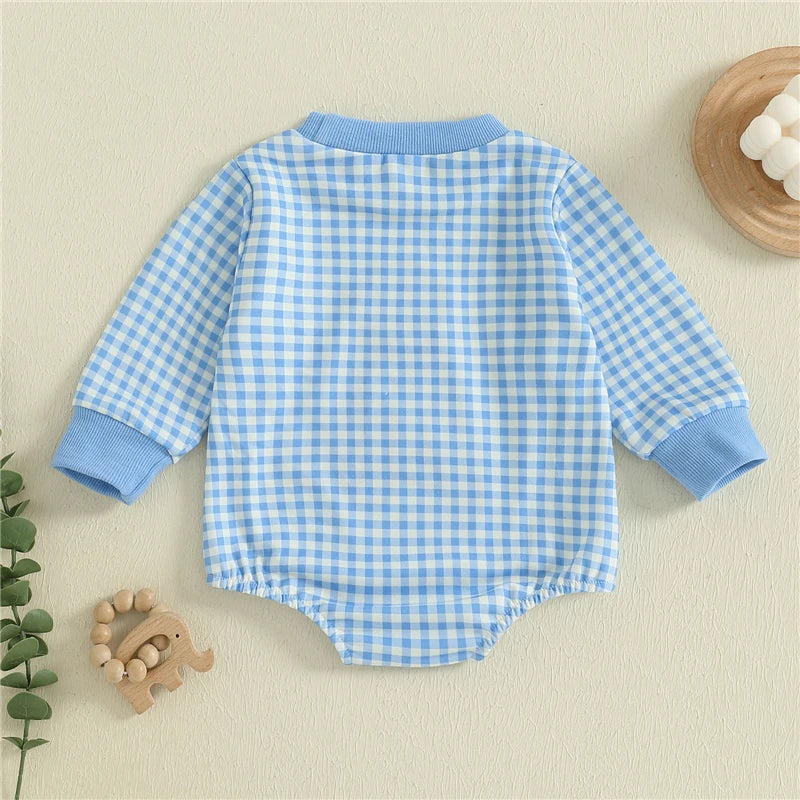Baby Boys Romper Casual Dog Embroidery Plaid Long Sleeve Jumpsuit Spring Autumn Infant Toddler Outfit Clothing