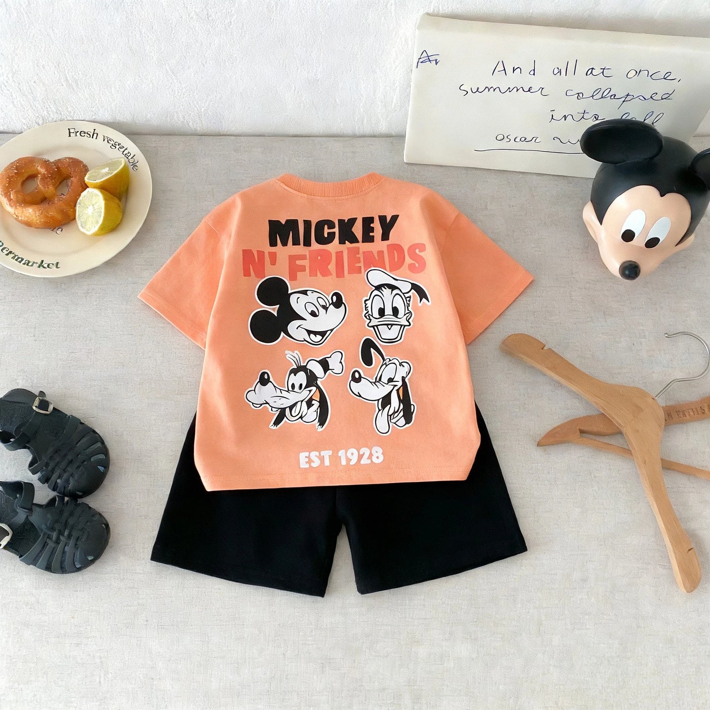 2pc/set For Boy Clothes Summer Short Sleeve Suit Children Mickey T-shirt Shorts Casual Two Piece Outfits Kids Costume Tracksuits