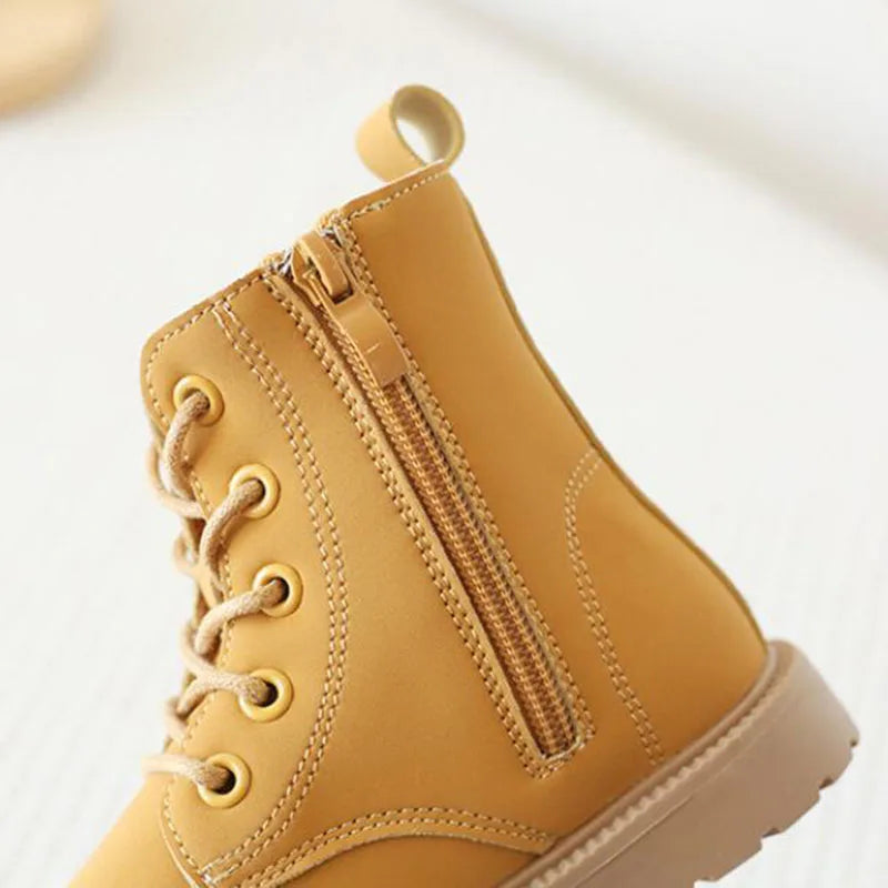 Kids Shoes for Girls Boots Fashion Solid Color Boys Leather Shoes Spring Autumn Children Student Boots
