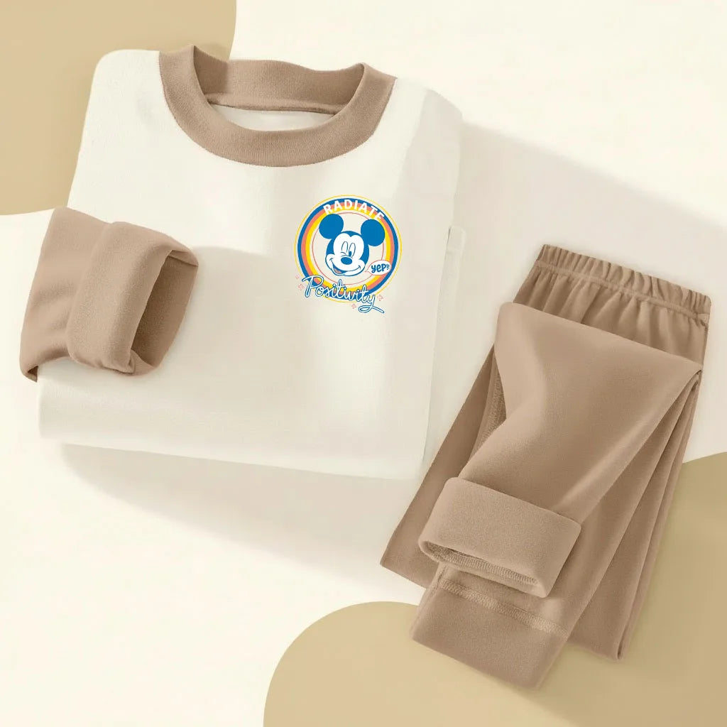 DISNEY Children's Casual Sleepwears Set Mickey Printed Boys Spliced Long Sleeved Home Clothing Suit Kids Soft Comfy Pijamas New