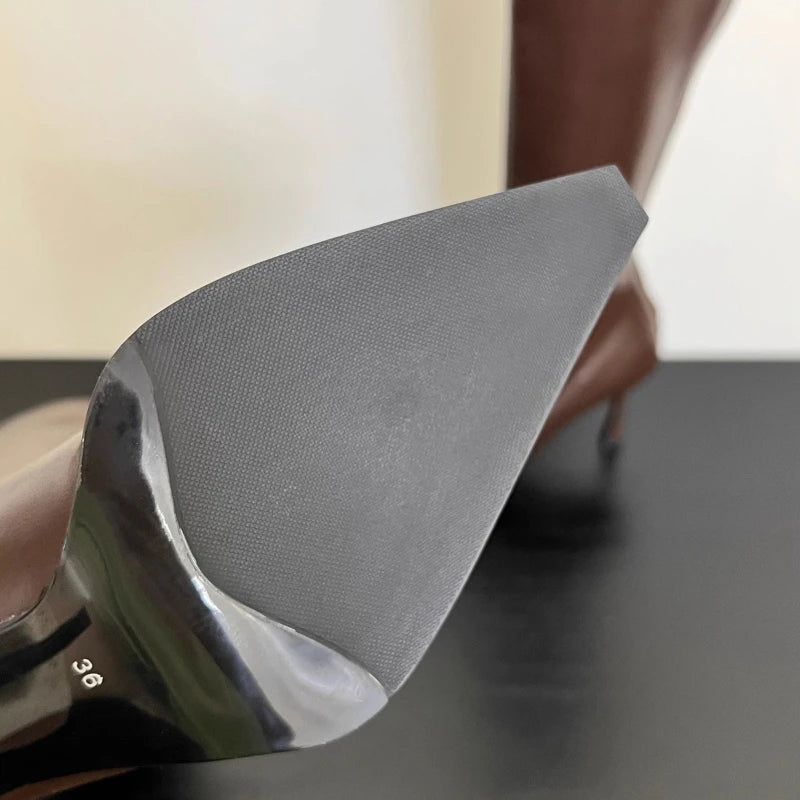 2025 New Women's High Heels Pointed Knee-length Female Boots Comfortable Stiletto Heel Soft Leather Women Shoes Zapatos De Mujer