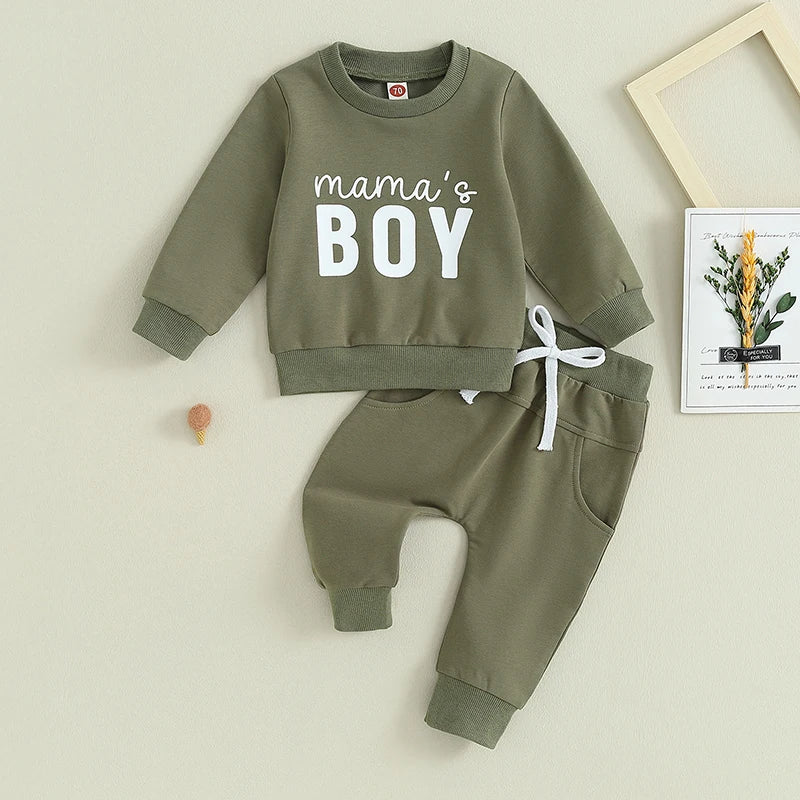 Pudcoco Baby Boys Outfits Newborn Letter Print Round Neck Long Sleeve Sweatshirt and Drawstring Pants Set Infant Pants Suits