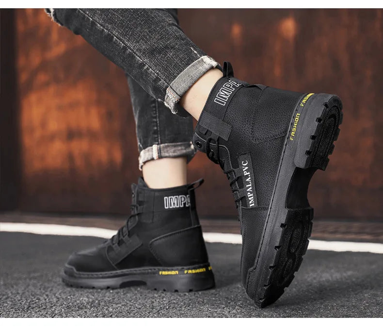 2025 Winter Mens Shoes New in Casual Male Boots Platform Tactical Ankle High Top Outdoor Walking Loafers Leather Army Sneakers