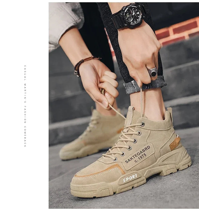 Shoes Man High Top Boots Comfort Botas Outdoor Fashion Desert Shoes Men's Platform Work Boot Wear-resistant Hiking Boot