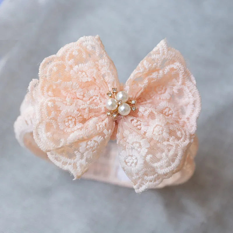 Lace Bow Princess Baby Hairbands Sweet Girl Pearl Bowknot Headdress Newborn Elastic Headband Headwear Kids Photography Props