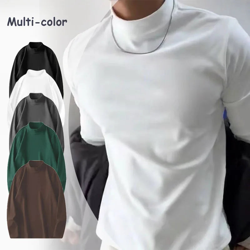 Thermal Underwear Tops Men Winter Clothes Thermal Shirt Autumn Men's Winter Tights High Neck Thin Slim Fit Long Sleeve T-shirt
