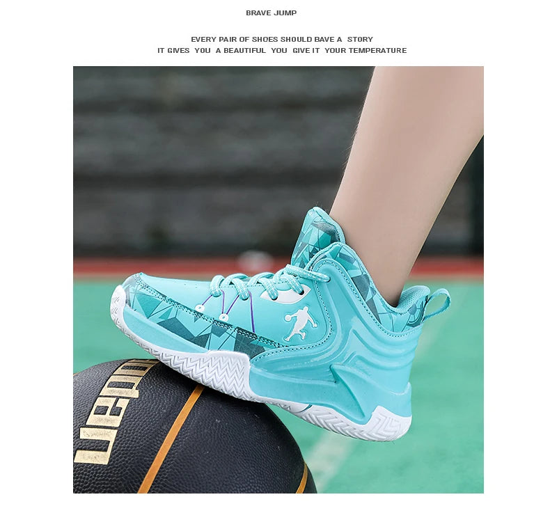 Hot Sale Basketball Shoes For Children Fashion Design Purple Children's Basketball Sneakers High Top Lace-up Kids Sports Shoes