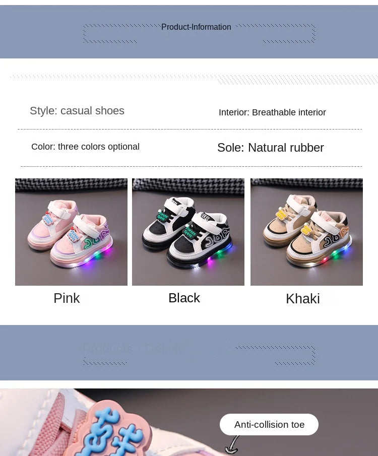 Light Up Sports Shoes for Young Children Fashion Leather Luminous Kids Sneakers Baby Toddler Shoes New Girls Boys Board Footwear