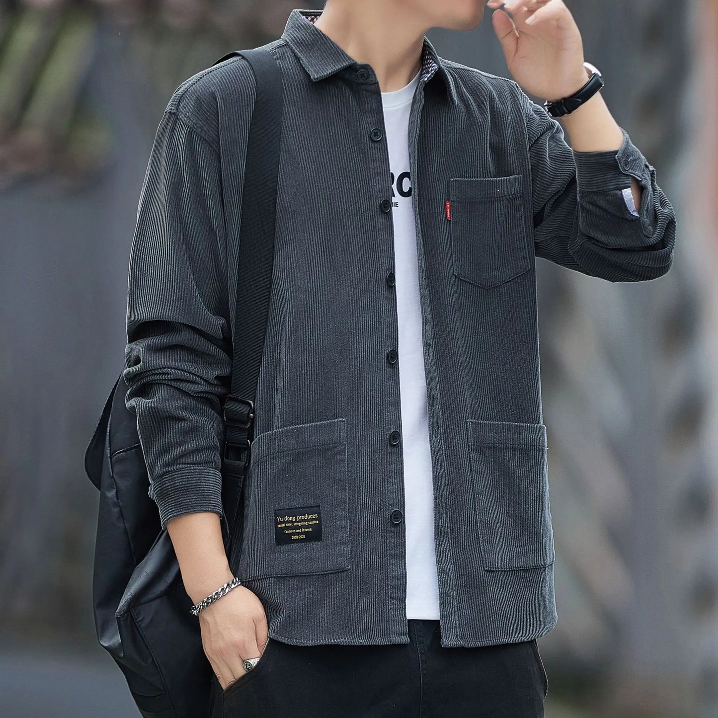 Corduroy Long Sleeve Shirt Casual Slim Fit Youth Multi Pocket Wear Resistant Fashionable Spring Autumn Men's Outerwear
