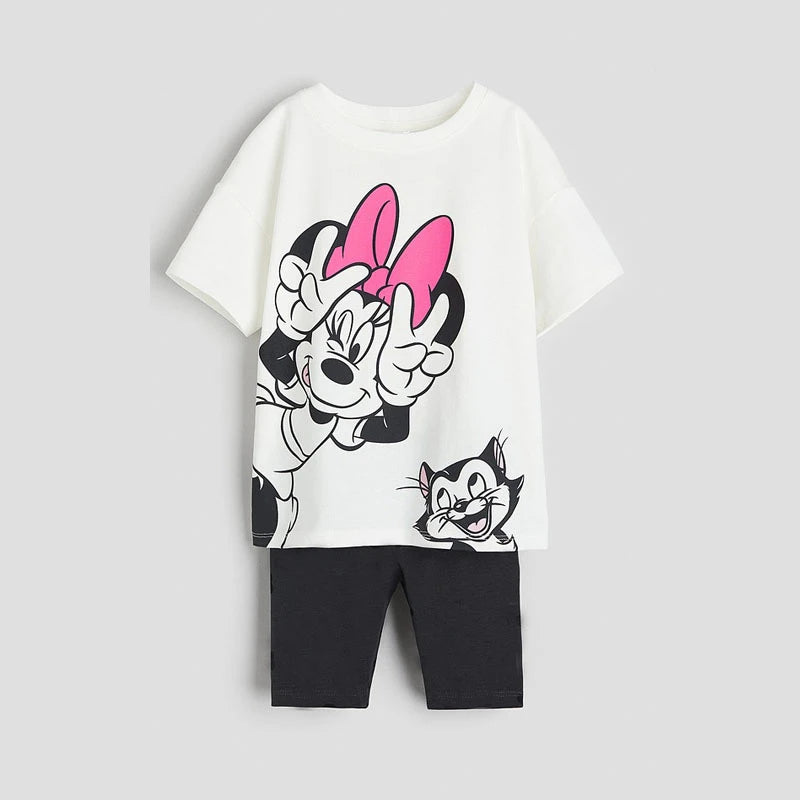 Girls Clothing Minnie T-shirt Solid Color Shorts 2pcs Cartoon Tees Leggings Casual Fashion Wear Short-sleeved Tracksuits For Kid