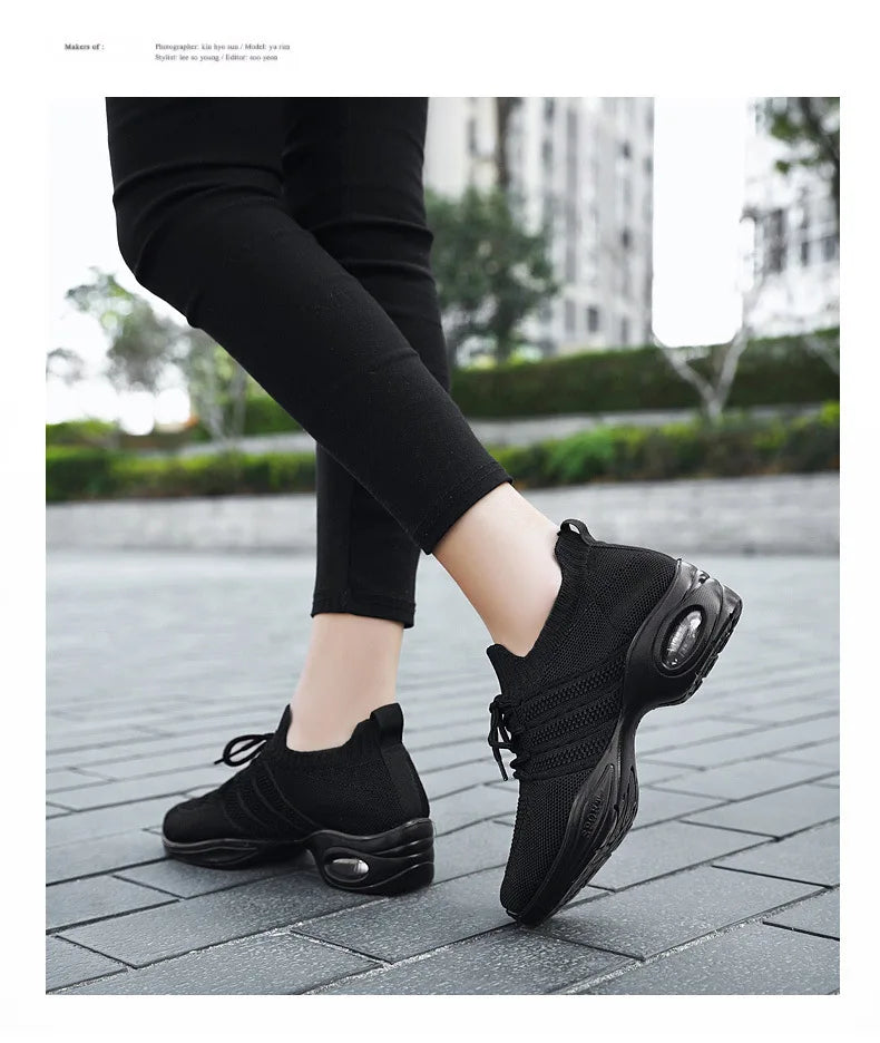 Dance Shoes for Women Stylish Dance Sneakers with Thick Soles Lightweight Fashion Walking Shoes Height Increasing Lady Flats