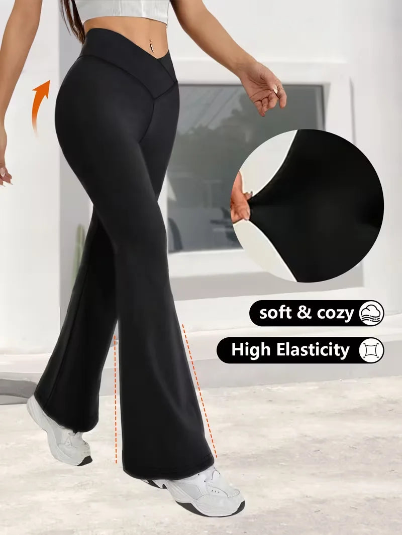 Women's High-Waisted Flare Pants - Cross-Waist Elastic Design, Versatile Long Slim Wide-Leg Trousers,Plus Size Clothes,Jeans（New