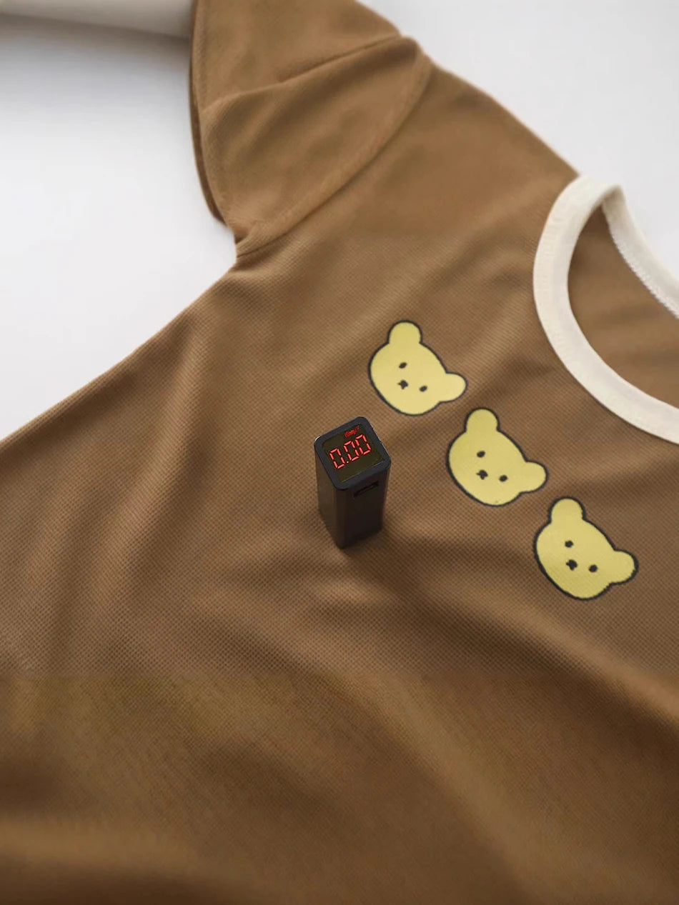 Kids Cartoon Pattern Waffle Like Knit Short Sleeve Set Children Stretchy Waist Summer Casual Clothes Two Piece Outfit 2025