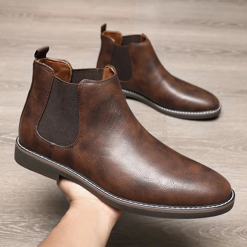 Men's Boots Fashion Chelsea Boots New Business Male Ankle Boots High Top Casual Leather Boot Plus Size British Style Dress Boot