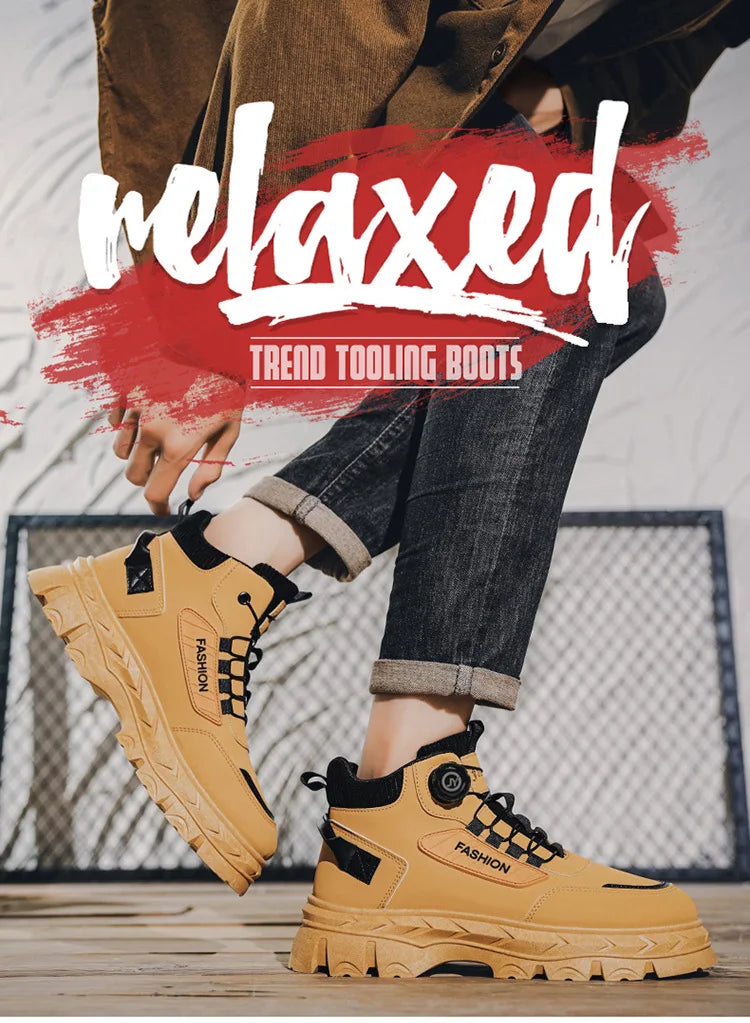 British Style Men's High Boots Fashion Outdoor Comfortable Work Boots Autumn Winter Mens Non-slip Wear-resistant Platform Boots