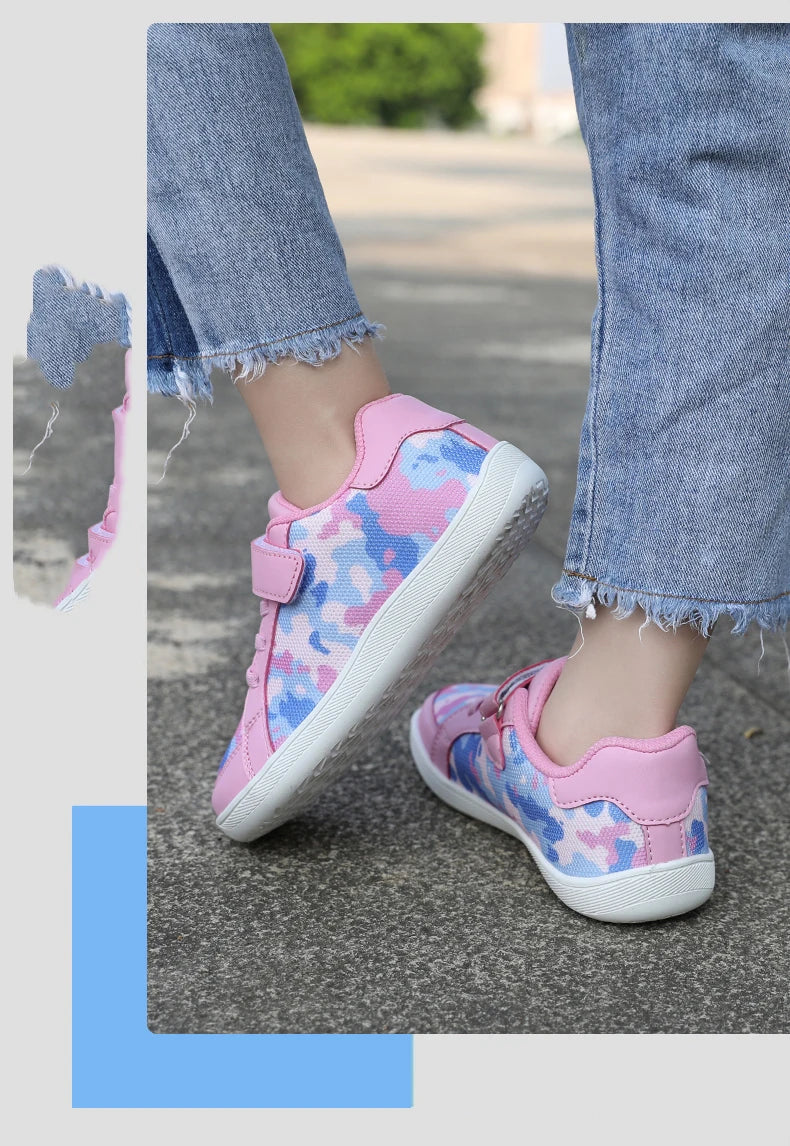 New Kids Wide Toe Barefoot Shoes Little/Big/Kid Hook Loop Minimalist Sneakers Artificial Leather Mesh Lightweight Shoes