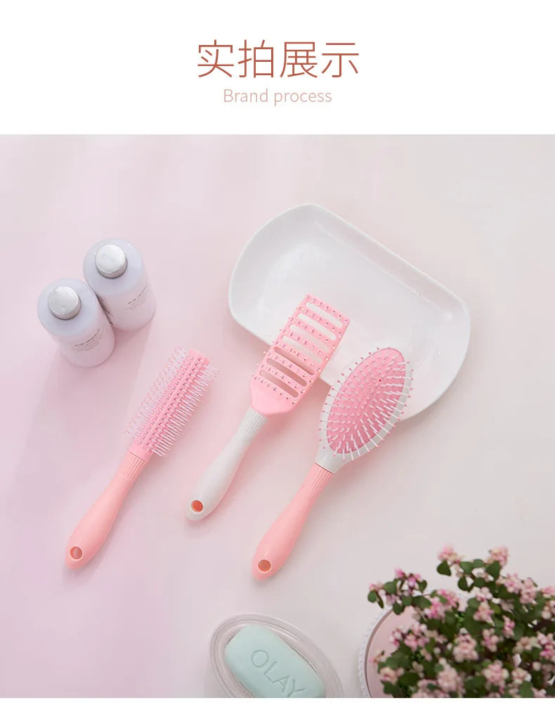 Cute Japanese Korean Massage Anti-screw Plastic Hair Brush White Curly Hair Hollow Activity Gym Untangling Hairdressing Comb