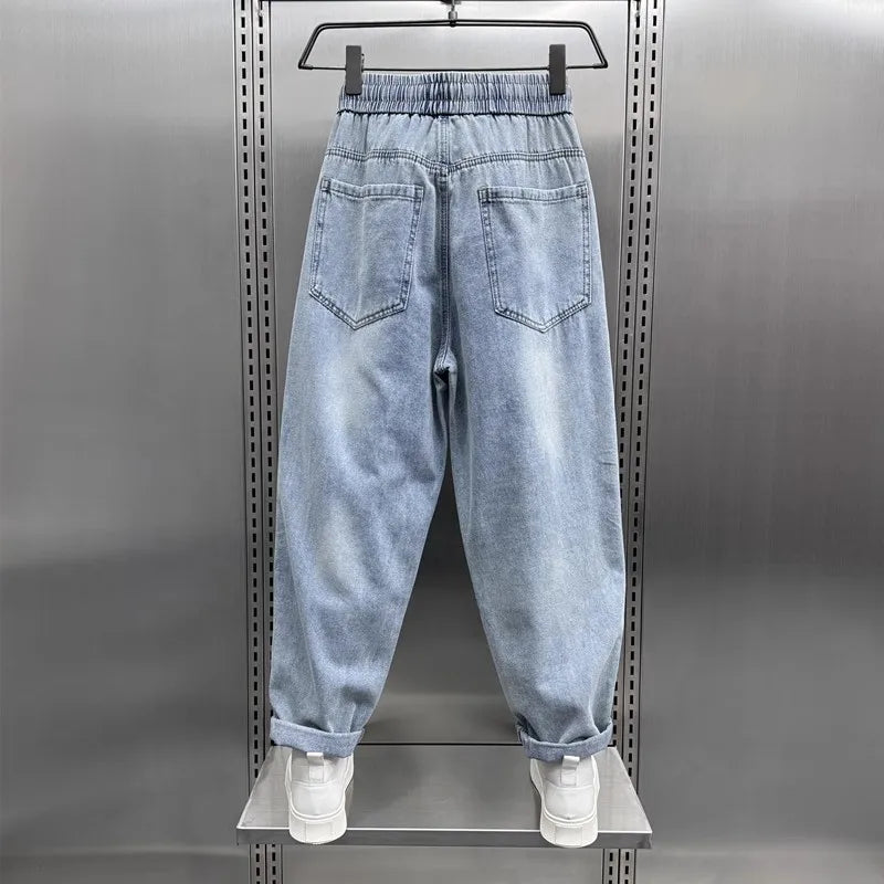 Men's Jeans Fashion Casual Jogger Harem Denim Pants Hip Hop elastic waist Letter printing jeans Male Trousers 2025 spring new