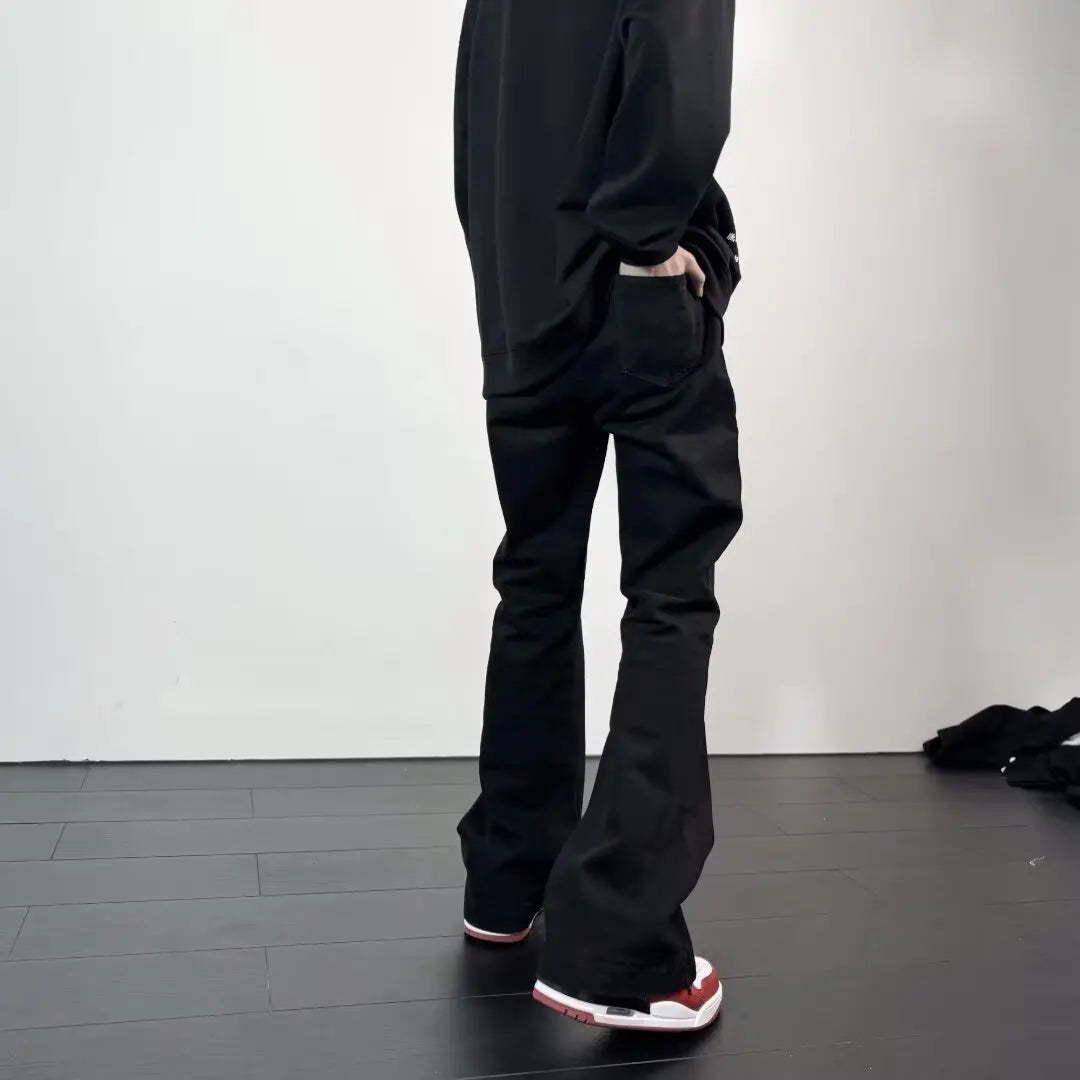 Black Jeans Men Casual Simple All-match Flare Sleeve Handsome Streetwear Daily Fashion Stretchy American Style Pantalon Homme