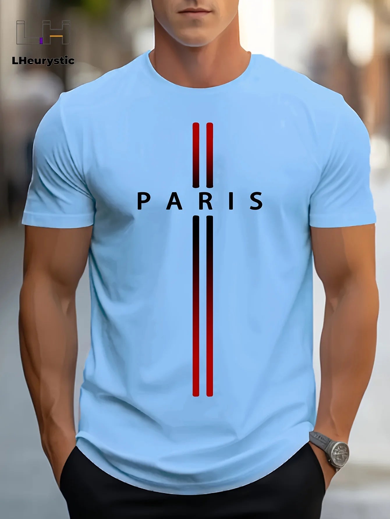 Men's summer loose size PARIS letter Graphic printed slim fit casual sports round neck short sleeved T-shirt top