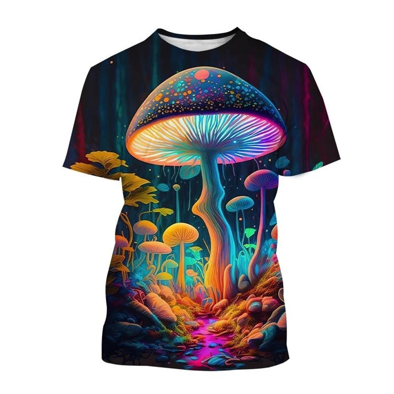 Mushroom Forest T-Shirts Plants Graphic 3D Print Men Women T Shirt Short Sleeve Oversized Harajuku Y2k Tops Tees Kids Clothing