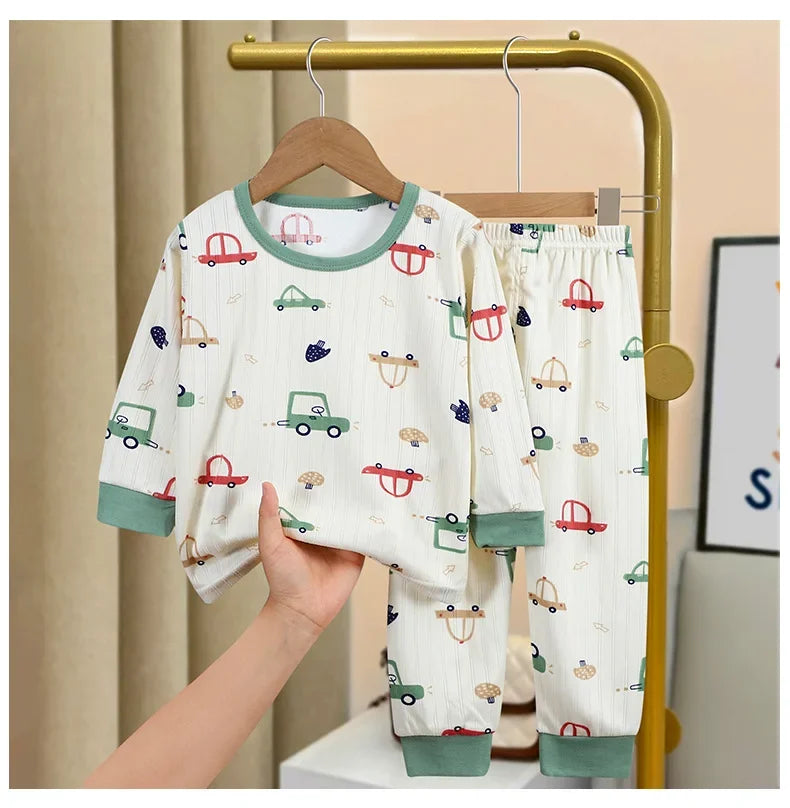 Children's warm underwear set boys girls autumn winter plush thick pajama set infants and young children home clothing set 0-5Y