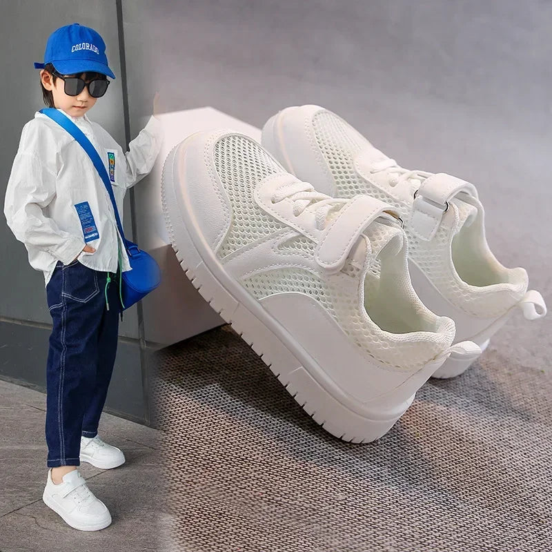 Kids Sports Shoes Non-slip Soft Sole Children White Shoes Hook&loop 2025 New Students School Flat Shoes Comfortable Trendy