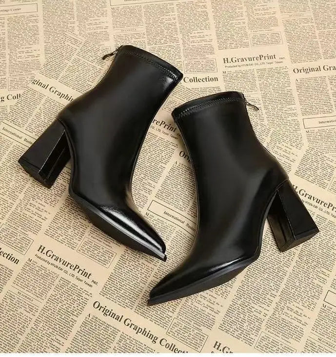 Women Elegant Outdoor Fashion Pointed Toe Boots New Retro Comfortable Ankle Boots High Heels Dress Shoes Women Zapatos De Mujer