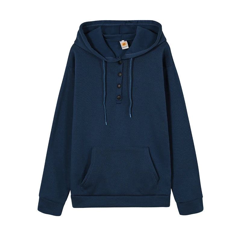 2023 Fashion Trend Long Sleeve Loose Casual V-collar Button Hooded Drawstring Pocket Hoodie