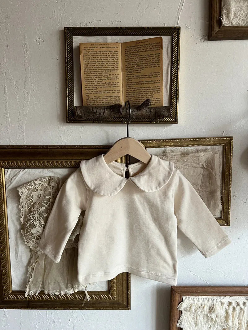 2025 Autumn New Baby Long Sleeve Cotton T Shirts Infant Plaid Floral Cute Girls Tops Kids Versatile Casual Lapel Bottoming Shirt