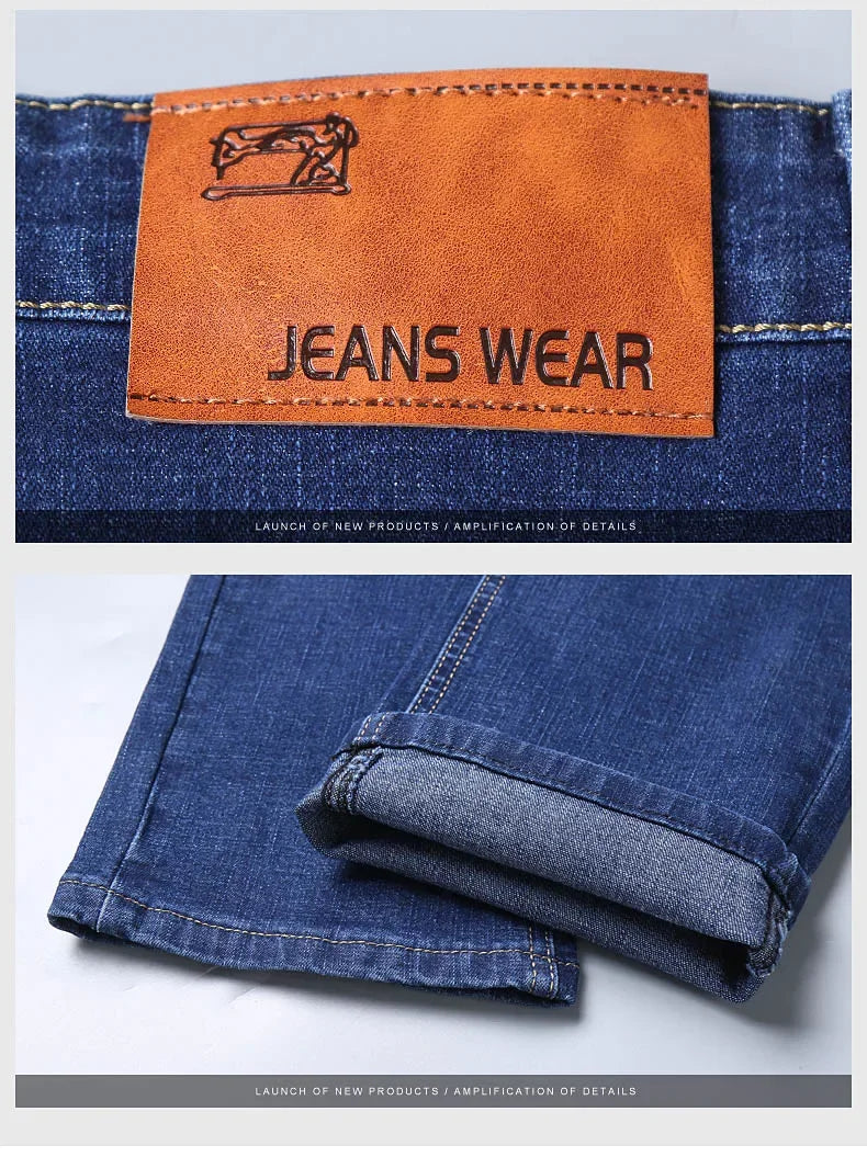 2023 NEW Men's Fashion Business Jeans Classic Style Casual Stretch Slim Jean Pants Male Brand Denim Trousers Black Blue