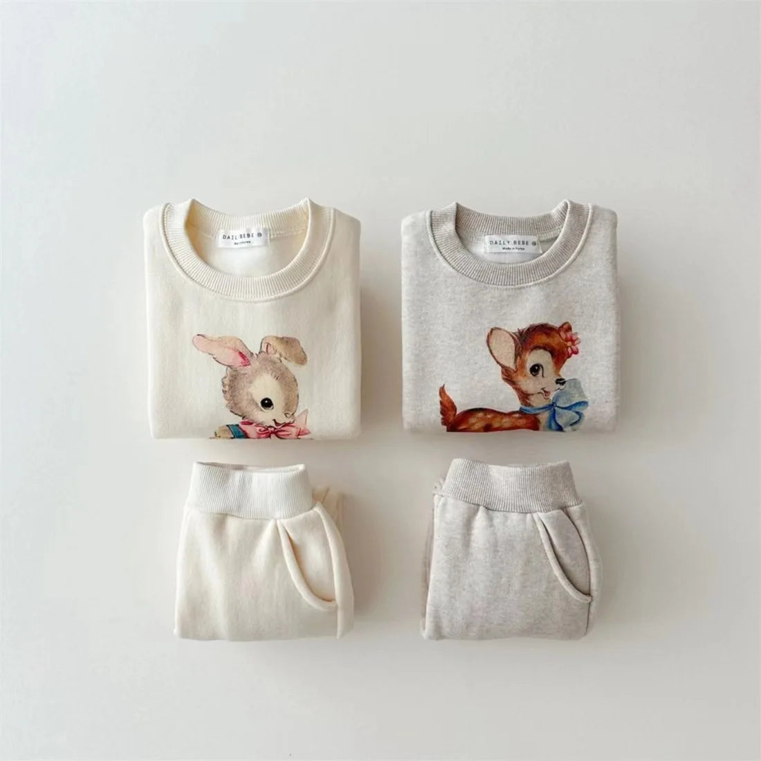 Korean version of autumn and winter boys and girls cotton cute cartoon rabbit deer plush sweatshirt casual sports set