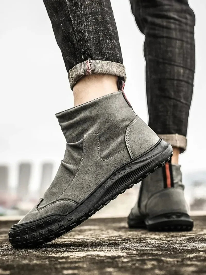 Boots for Men Retro Side Zipper Men's Ankle Boot Pleated Designer Men Boots  Outdoor Non Slip Workwear Booties Botas Para Hombre
