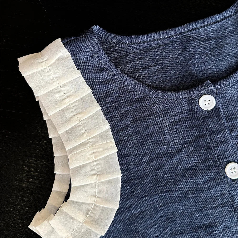 Bear Leader Korean Version Kids Clothes Girls Blue Imitation Denim Suit Summer New Sleeveless Top+Wide Leg Pants Two-piece Set