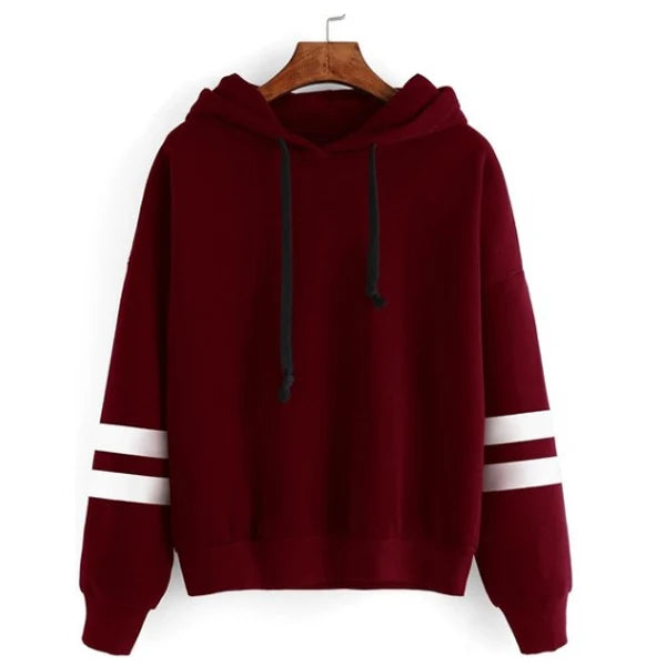 New Autumn Womens Hoodie Long-Sleeved Lazy Style Top Daily Striped Slim Fit Sweatshirts Solid Color Versatile Casual Tracksuit