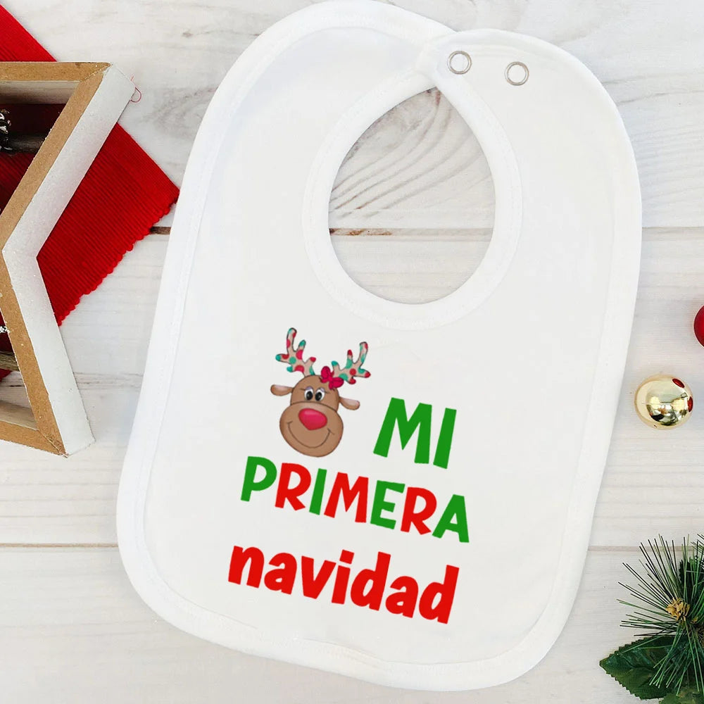 My First Christmas Deer Spanish Printed Baby Bib Bibs Christmas Party Girl Boy Newborn Cotton Saliva Towel Infant Christmas Gift