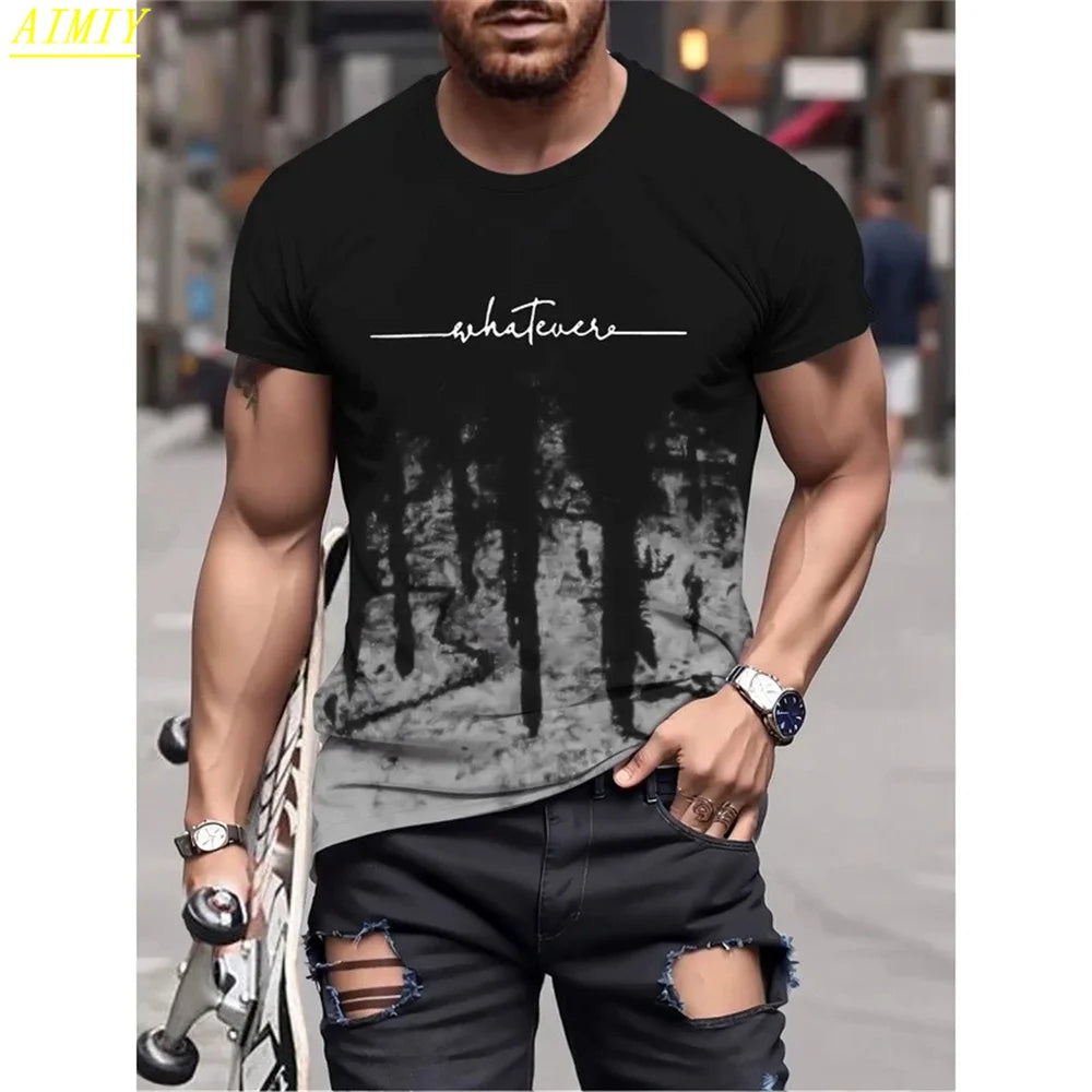 Fashion Summer 3D Stripe Letter Print Men's T Shirt Hip Hop Trend Harajuku Streetwear Casual O-neck Oversized T-shirts Men Tops