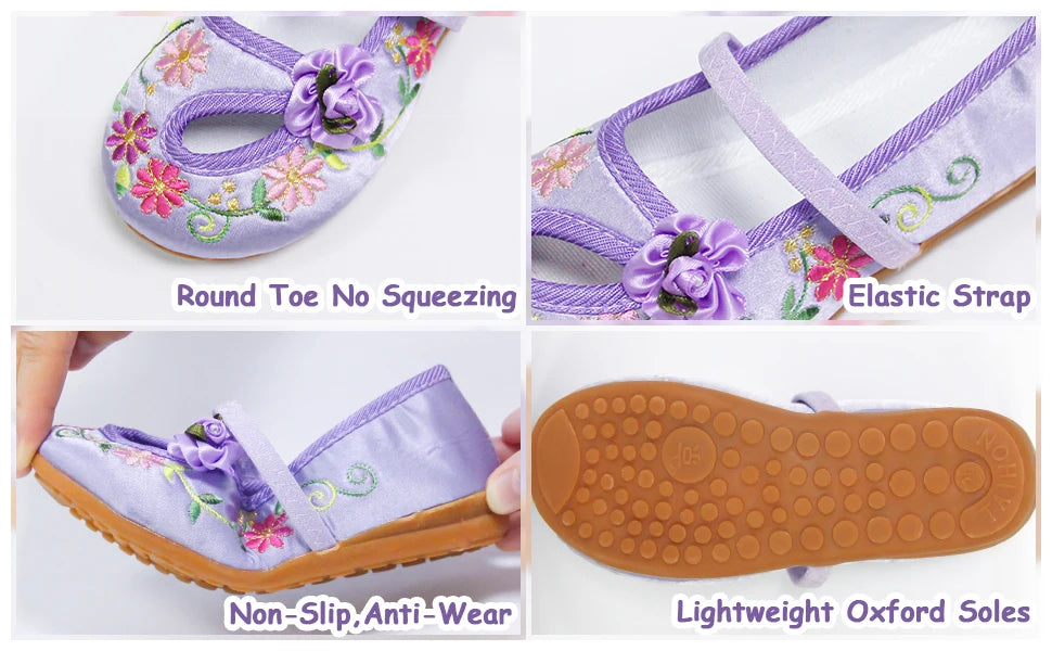 Kids Girl Shoes Dress Up Floral Flats Embroidery Wear Comfortably Chinese Style Children's Baby Shoes Protective Foot Size 25-34